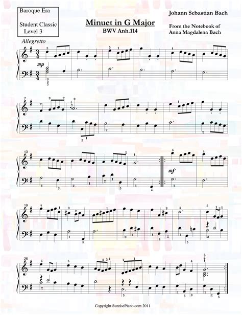 minuet sheet music|minuet in g major sheet music.